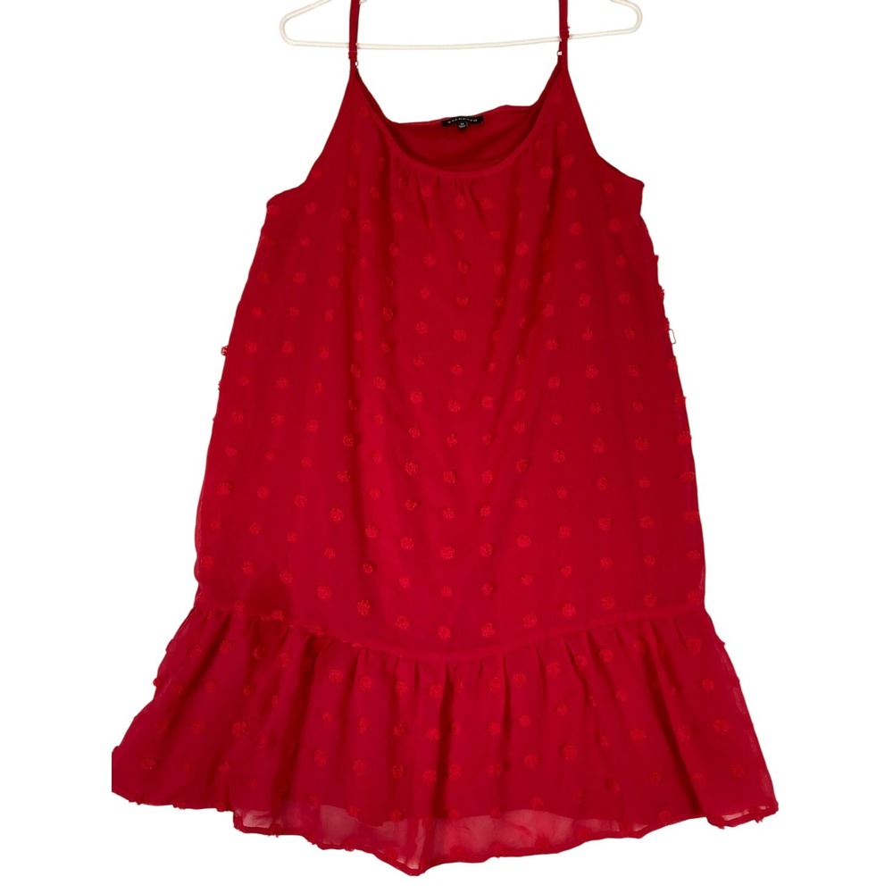 STACCATO Women's Red Swiss Dot Chiffon Lined Dress  Sleeveless Short Size Medium